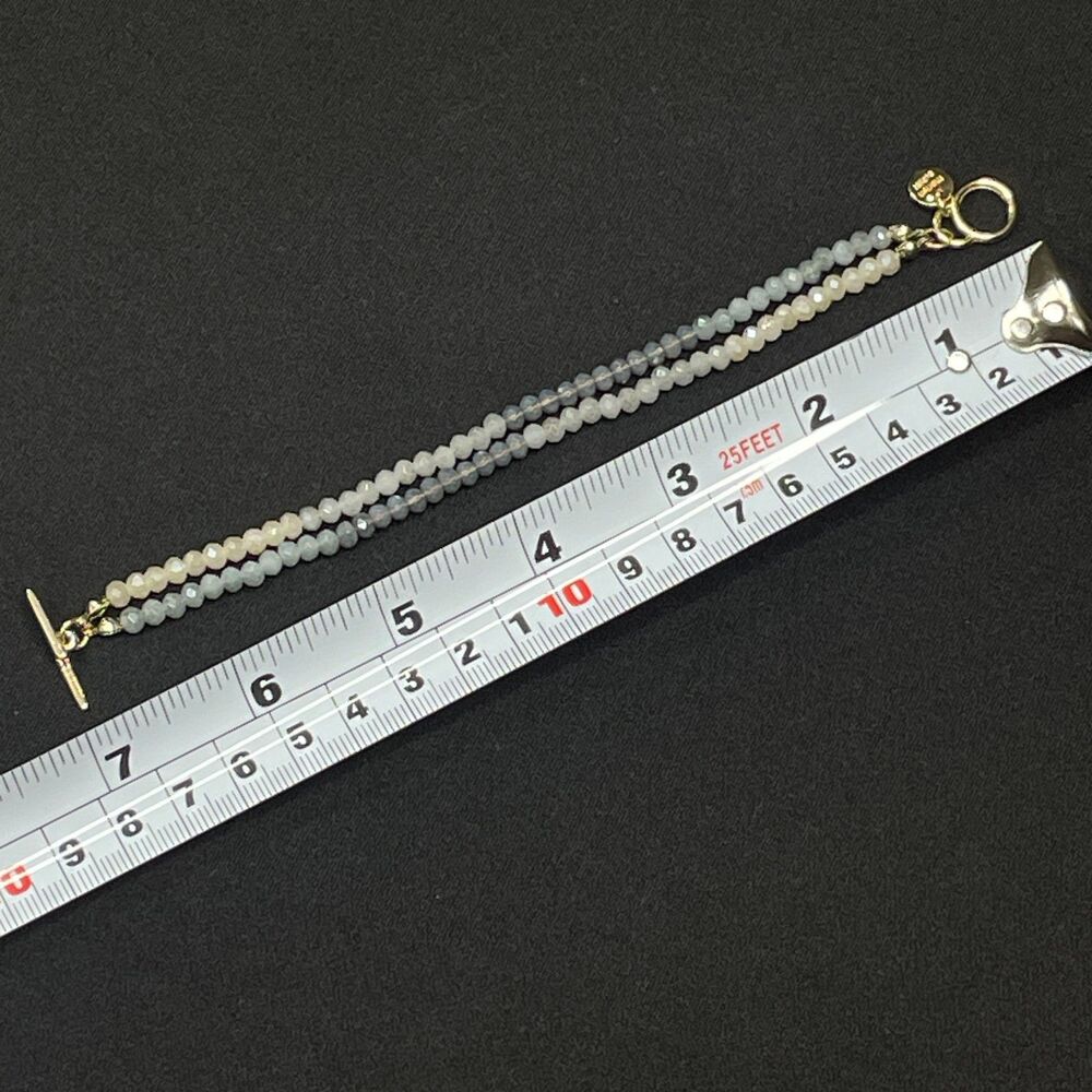 ~ Rare NEW Marlyn Schiff Beaded Bracelet Gray Double Lightning Bolt Toggle Gold - Picture 5 of 11